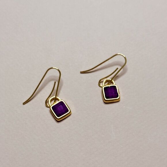 Elegant Gold and Purple Drop Earrings S955 - Picture 3 of 5